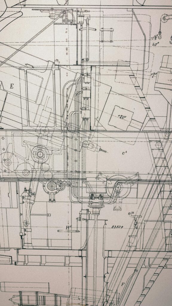 Close-up view of a detailed architectural blueprint showing precise construction plans.